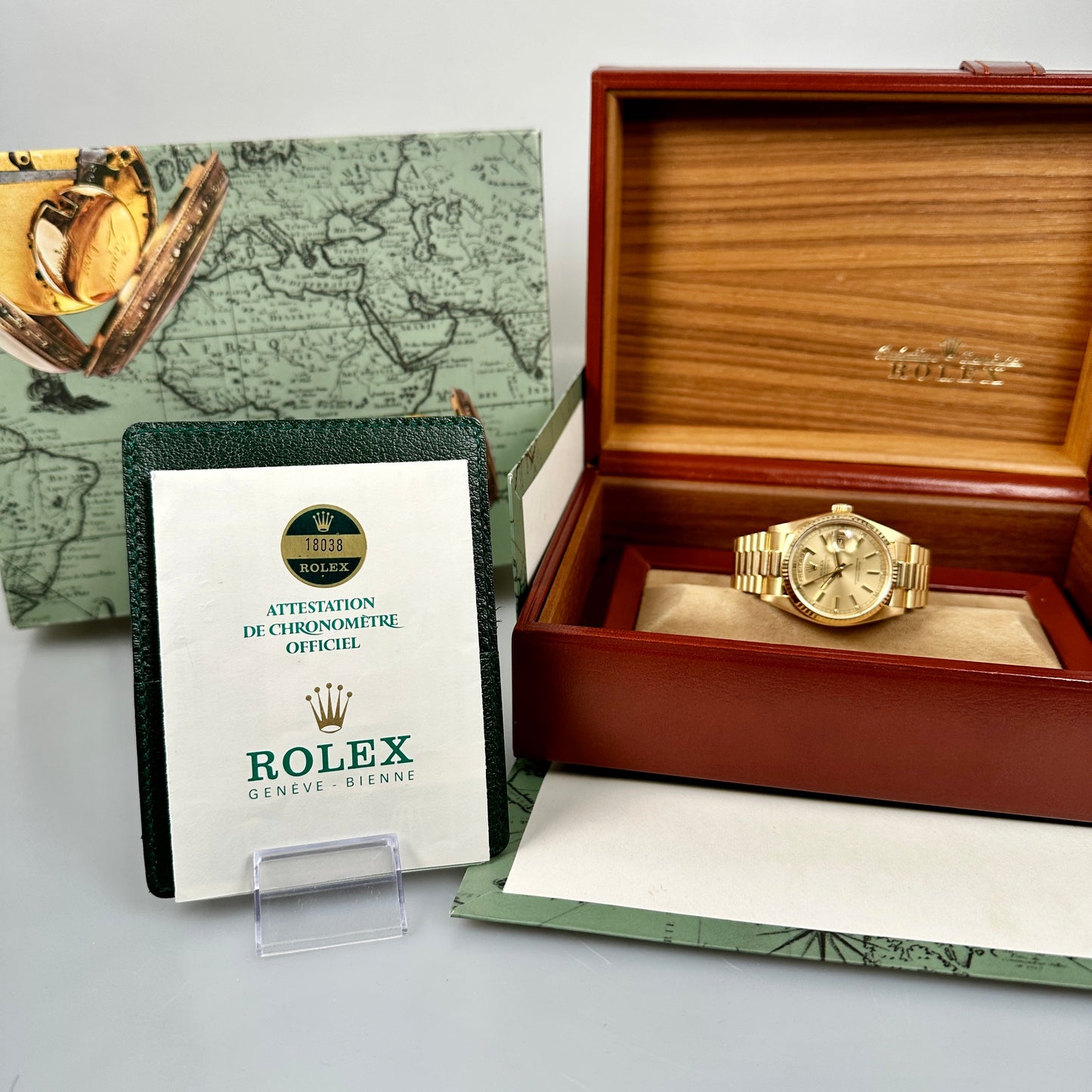 Rolex Day-Date 36, Gelbgold, Vintage, Sammler, 1983\LC100\DE, Ref. 18038, Box+Papiere