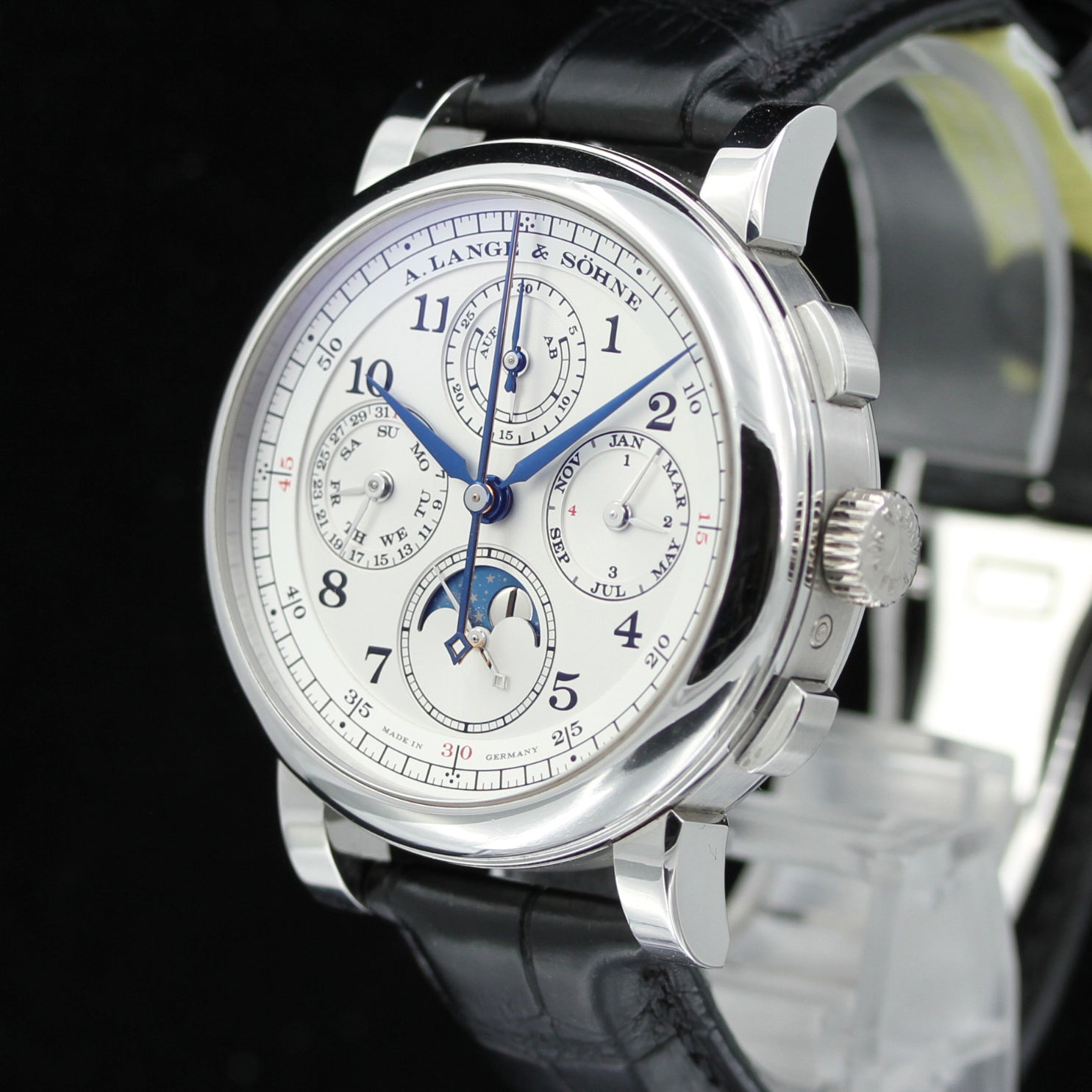 A. Lange & Söhne 1815, Platin Rattrapante 42mm, Perpetual Calendar, Platinschliesse, Ref. 421.025FE, B+P - LUXUHRIA