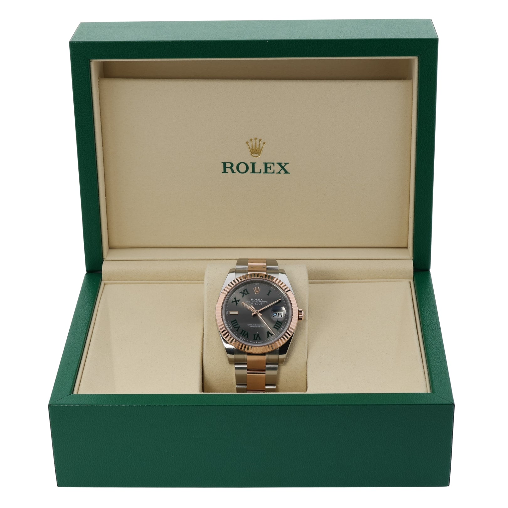 Rolex Datejust 41, Wimbledon Dial, Oyster, Rolesor Everose, Ref. 126331, 2025, B+P