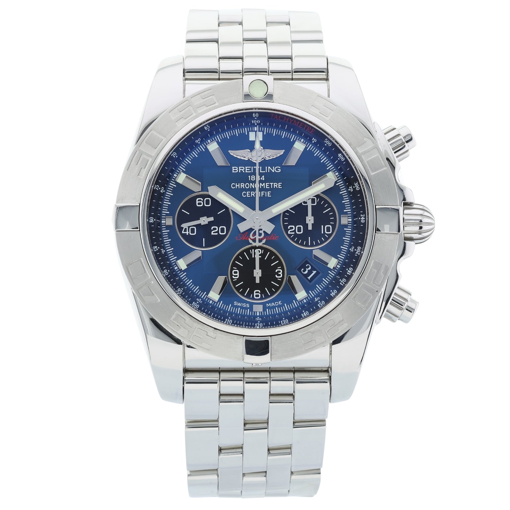 Breitling Chronomat 44 Blue, Edelstahl, Stahlband, Ref. AB0110, B+P - LUXUHRIA