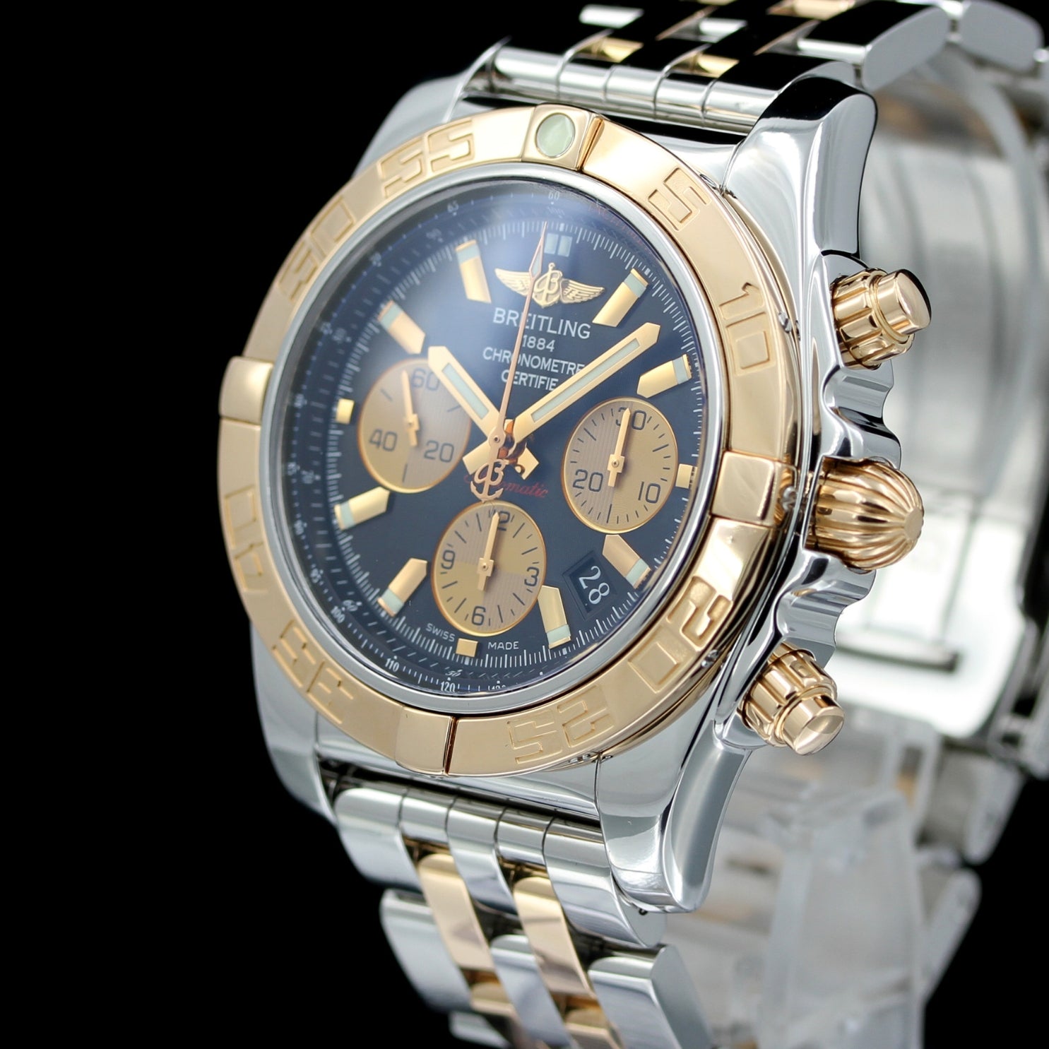 Breitling Chronomat 44 Chronograph, Stahl / Gold 18k, Rose - Massivgold Lünette, Ref. CB011012/B968, B+P - LUXUHRIA