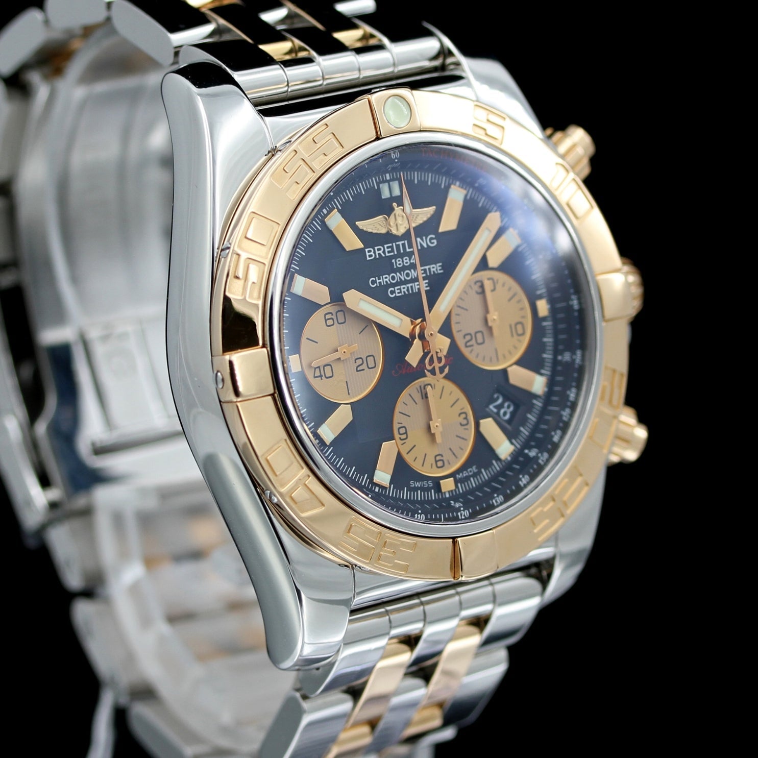 Breitling Chronomat 44 Chronograph, Stahl / Gold 18k, Rose - Massivgold Lünette, Ref. CB011012/B968, B+P - LUXUHRIA