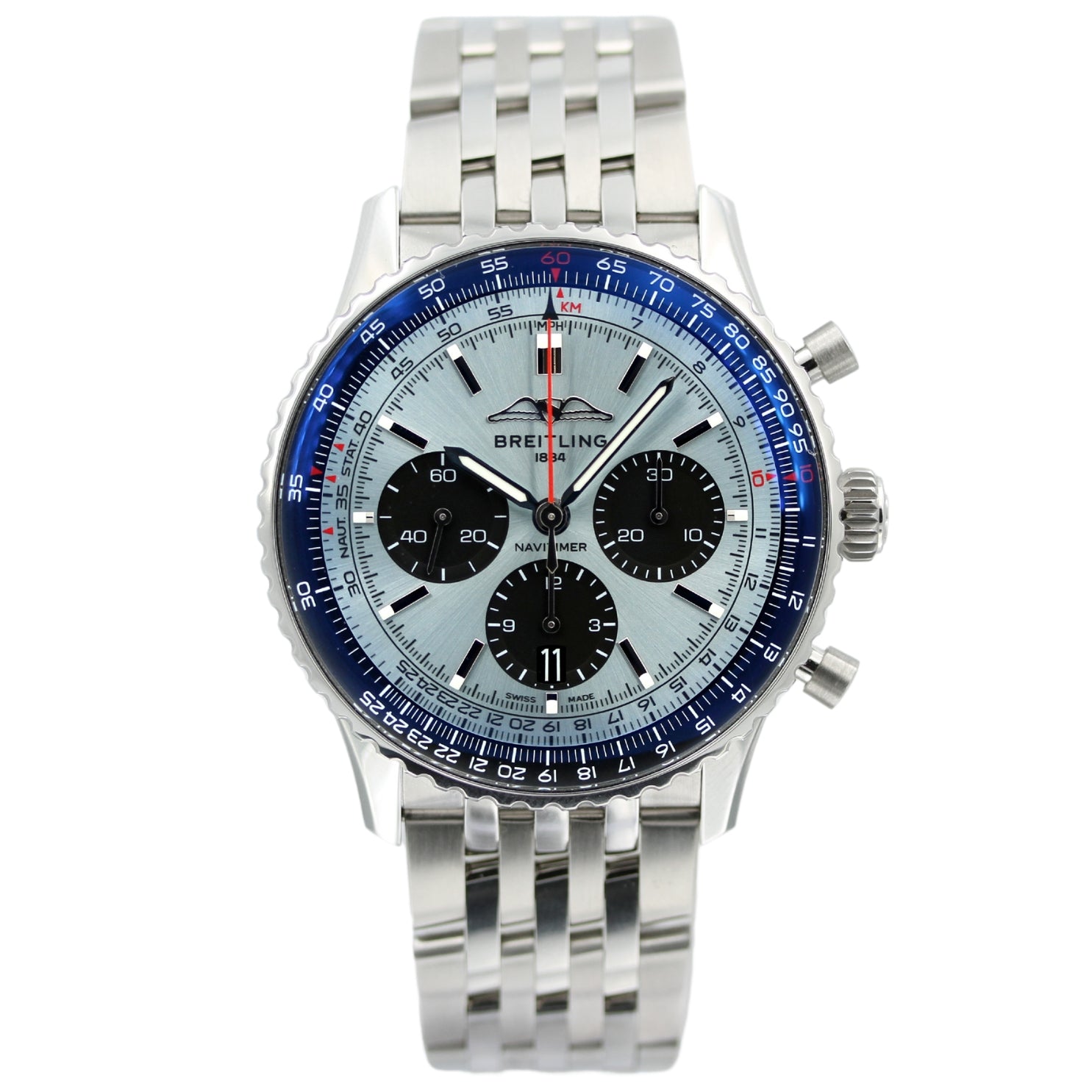 Breitling Chronomat B01 Chronograph 44, Light Blue, Ref. AB0138241C1A1, B+P - LUXUHRIA