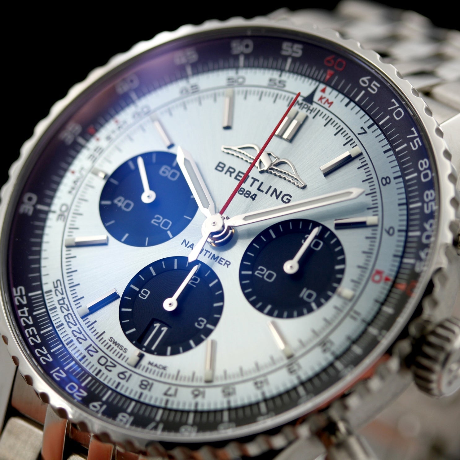 Breitling Chronomat B01 Chronograph 44, Light Blue, Ref. AB0138241C1A1, B+P - LUXUHRIA