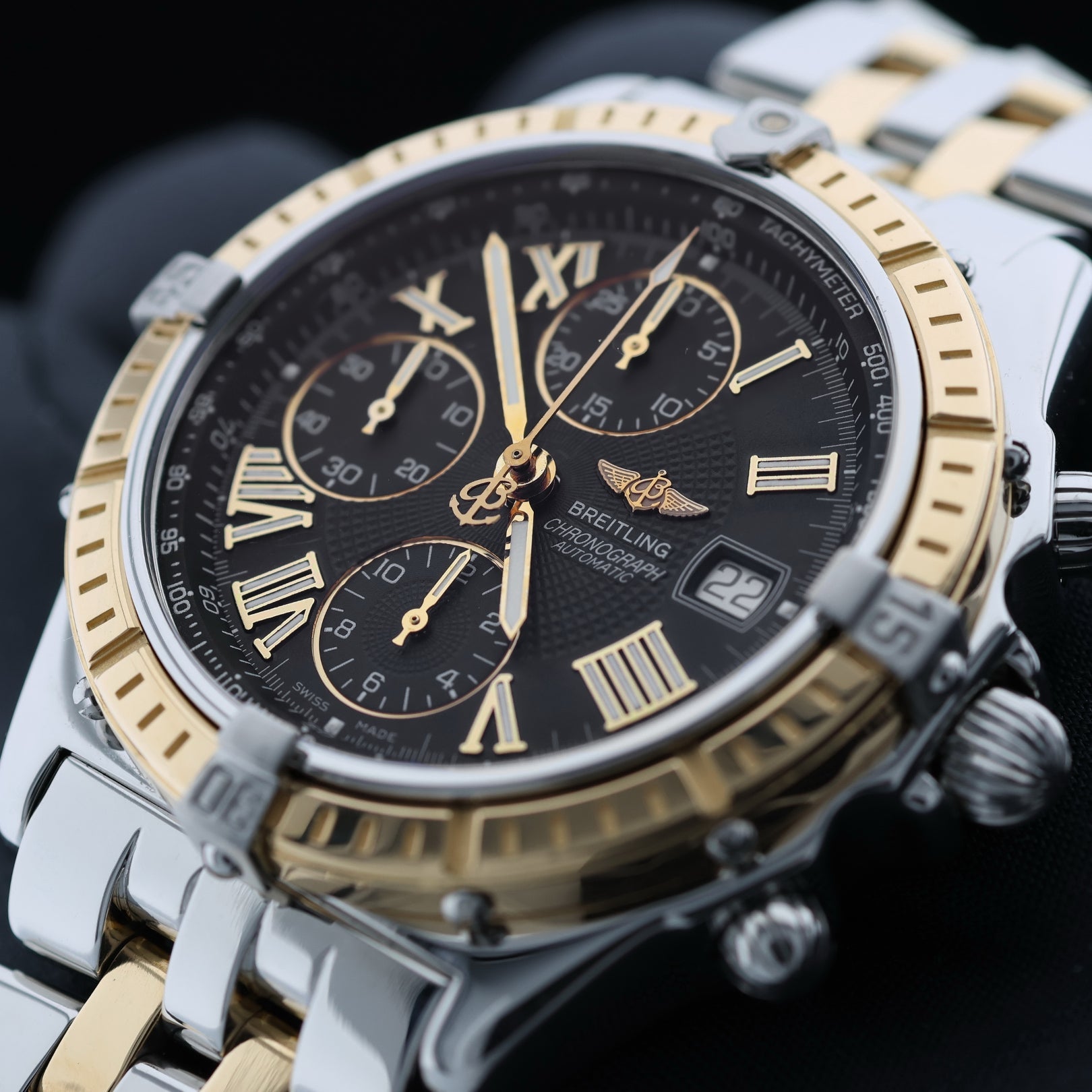 Breitling Crosswind 43mm Chronograph, Stahl / Gold 18k, rom. Black, Ref. D13055, B+P - LUXUHRIA