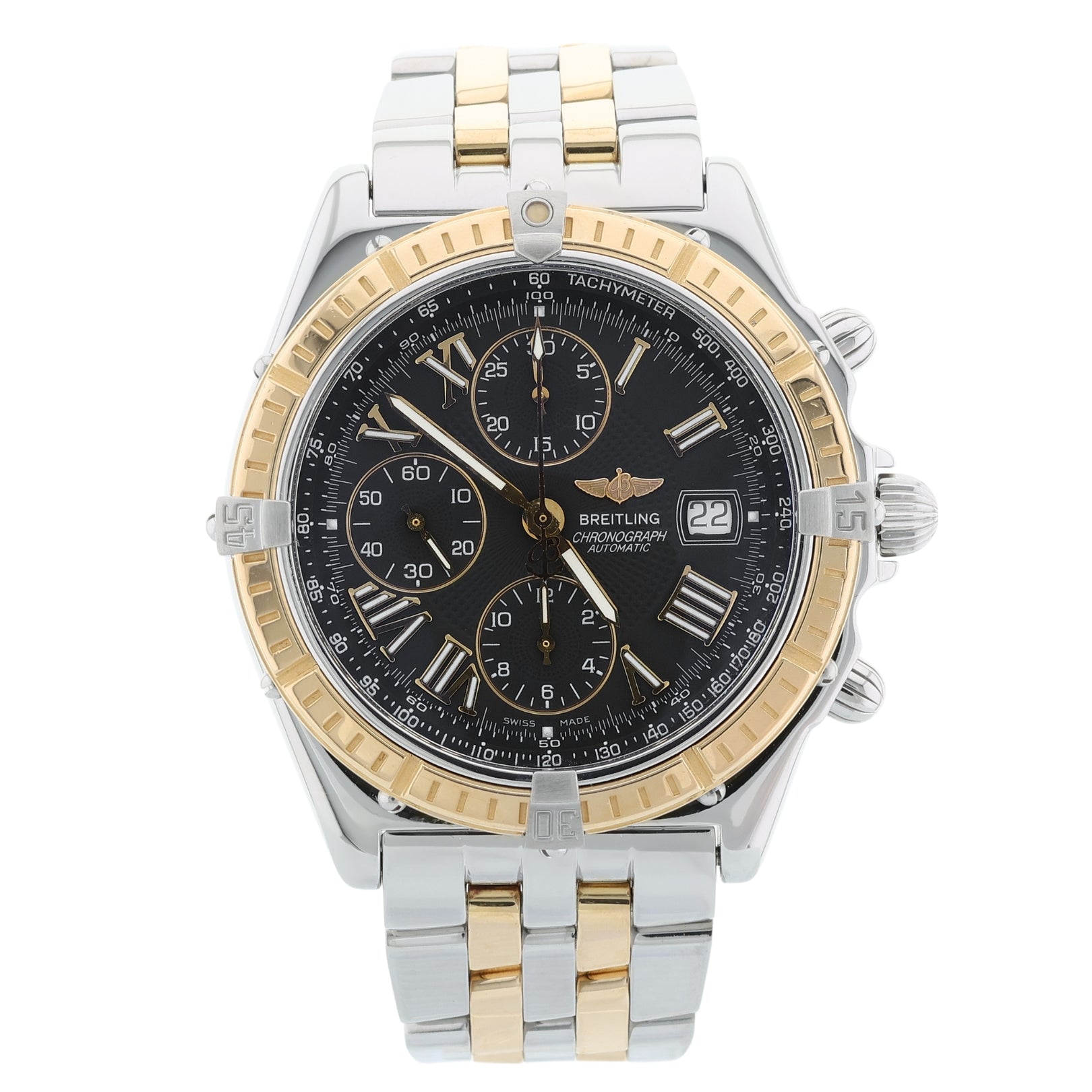 Breitling Crosswind 43mm Chronograph, Stahl / Gold 18k, rom. Black, Ref. D13055, B+P - LUXUHRIA