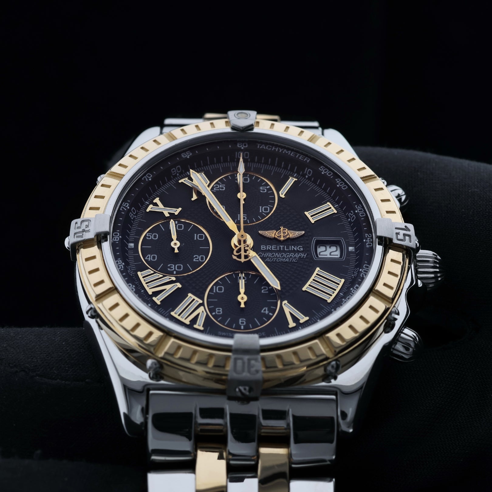 Breitling Crosswind 43mm Chronograph, Stahl / Gold 18k, rom. Black, Ref. D13055, B+P - LUXUHRIA