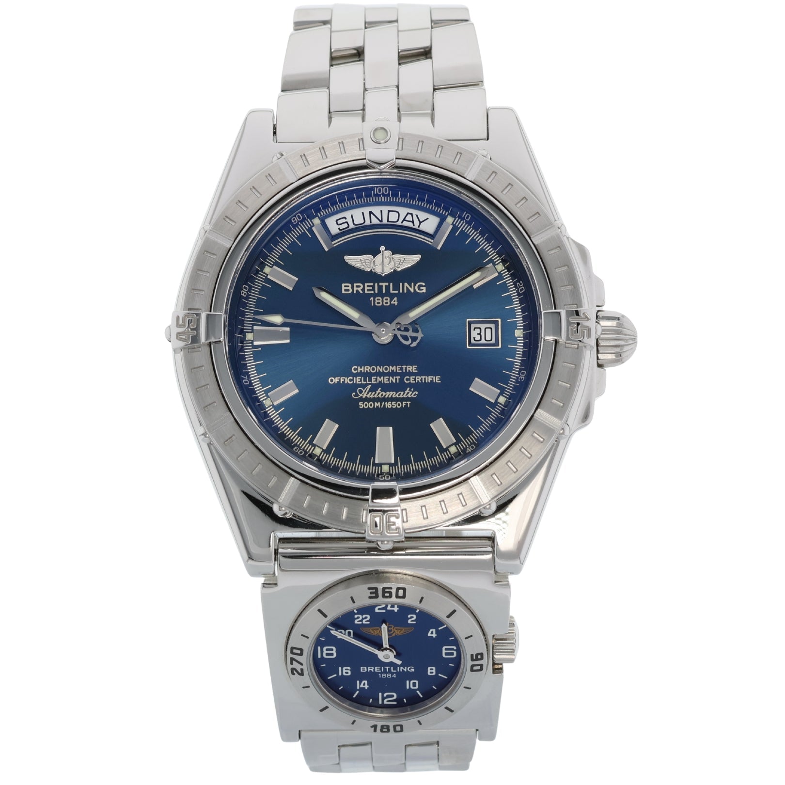 Breitling Headwind Date Day, UTC, Pilot Bracelet, Co - Pilot, Edelstahl, Blue Dial, Ref. A45355, mit Box - LUXUHRIA