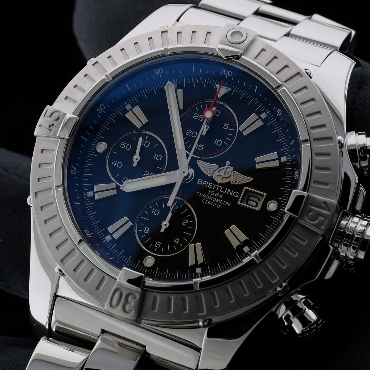 Breitling Super Avenger, Chronograph, Edelstahl, Service 2024, Ref. A13370, 01-2010, B+P - LUXUHRIA