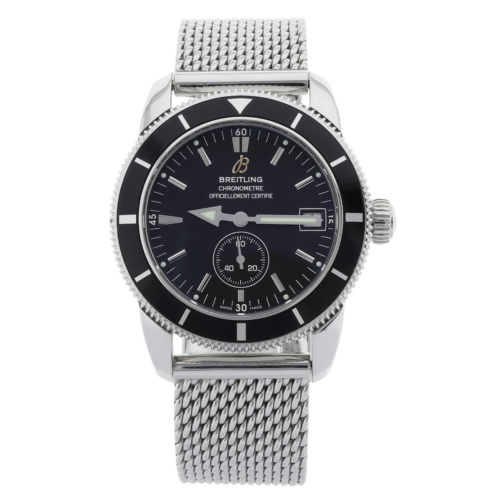 Breitling Superocean Heritage 38 mm, Black Dial, Milanaise Band, Ref. A37320 - 108, B+P - LUXUHRIA