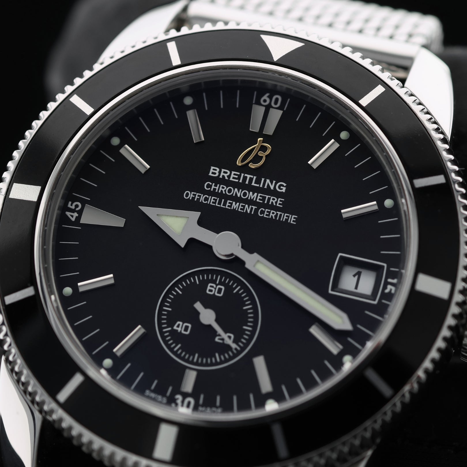 Breitling Superocean Heritage 38 mm, Black Dial, Milanaise Band, Ref. A37320 - 108, B+P - LUXUHRIA