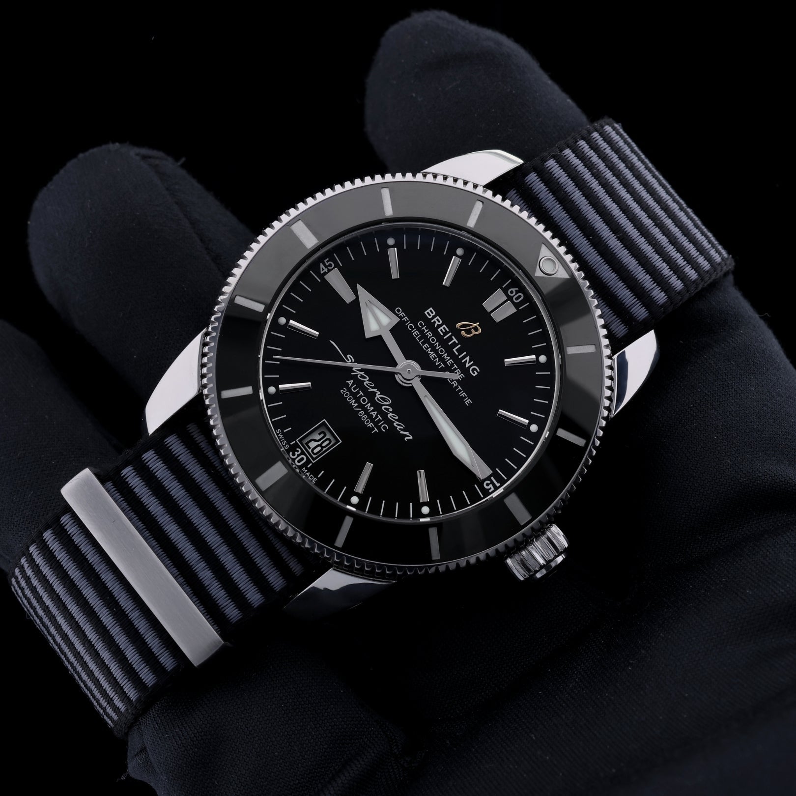 Breitling Superocean Heritage II 42, Schwarz, zusätzliches Kautschukband, Ref. AB2010, 12 - 2022, B+P - LUXUHRIA