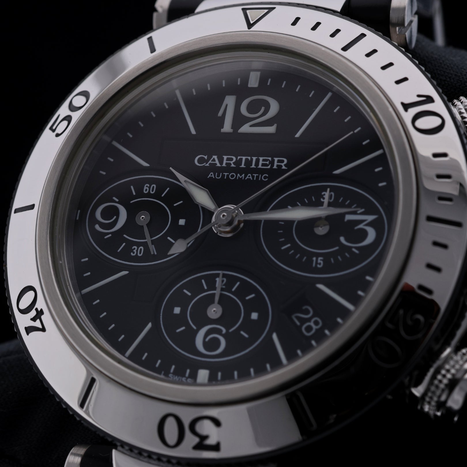 Cartier Pasha de Cartier Seatimer Chronograph, Black Dial, Ref. W31088U2, 11-2011, B+P - LUXUHRIA
