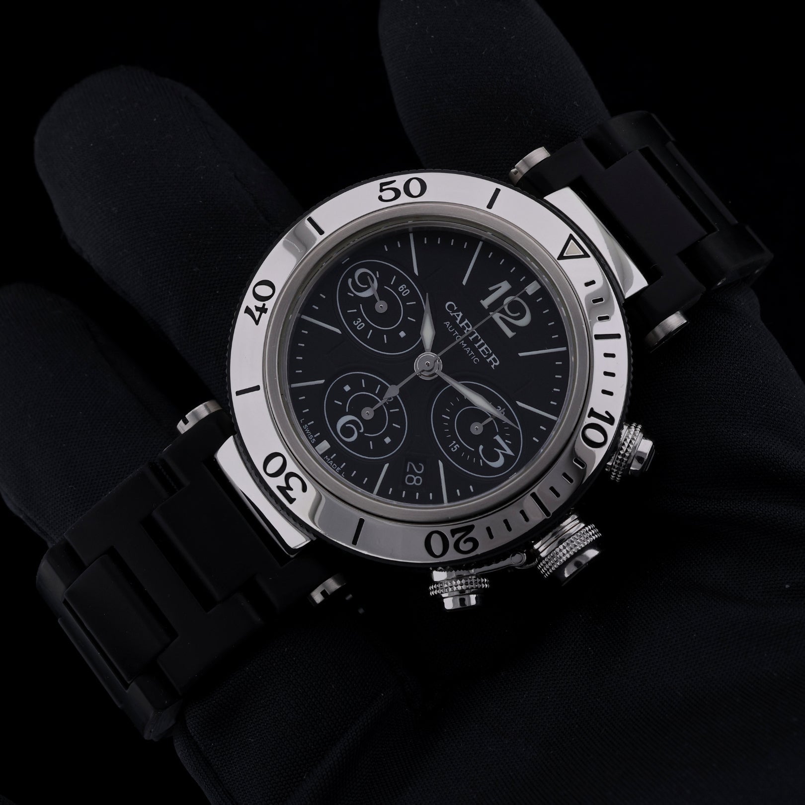 Cartier Pasha de Cartier Seatimer Chronograph, Black Dial, Ref. W31088U2, 11-2011, B+P - LUXUHRIA