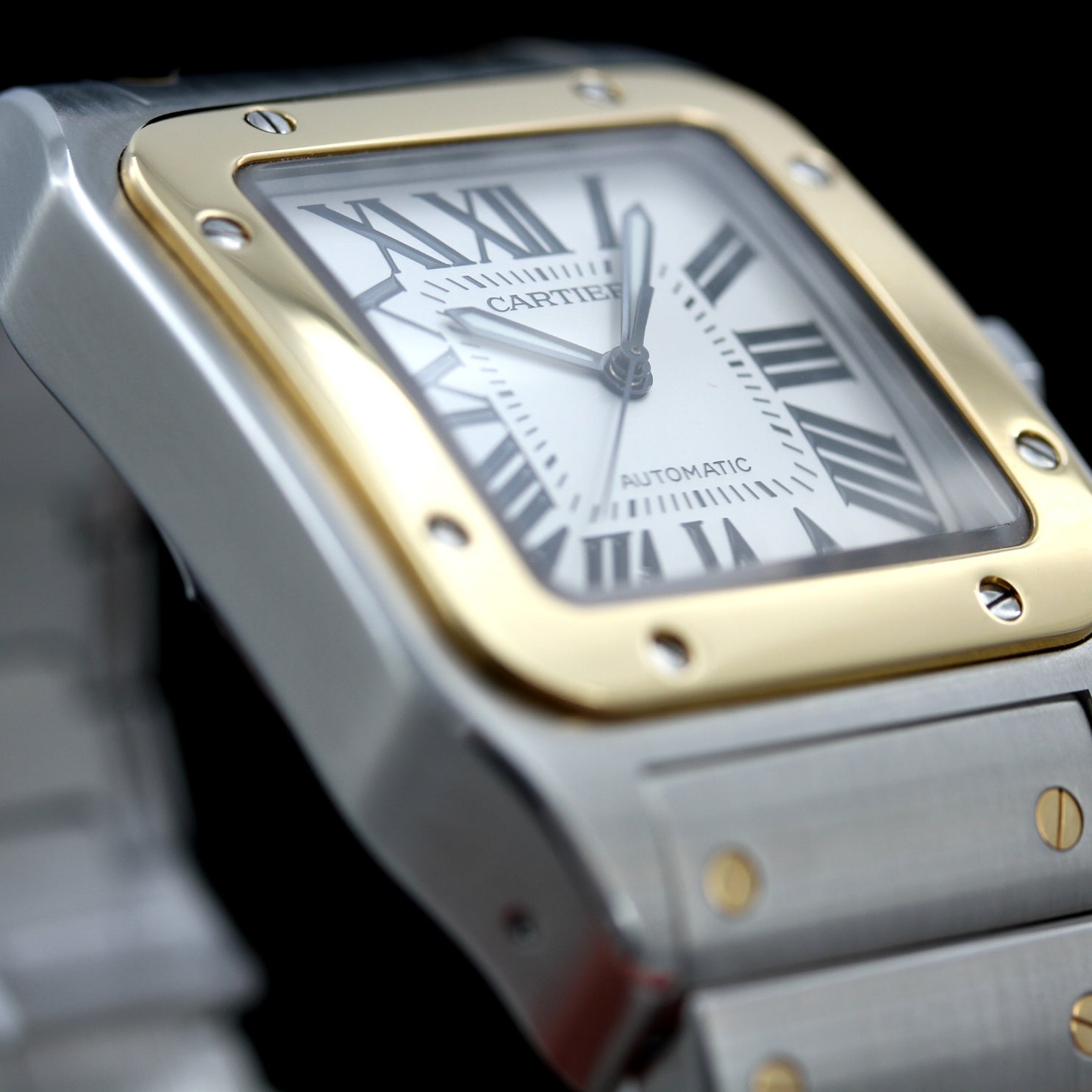 Cartier Santos 100 XL, Gelbgold/Stahl, silver rom., Ref. W200728G, 2656, B+P - LUXUHRIA