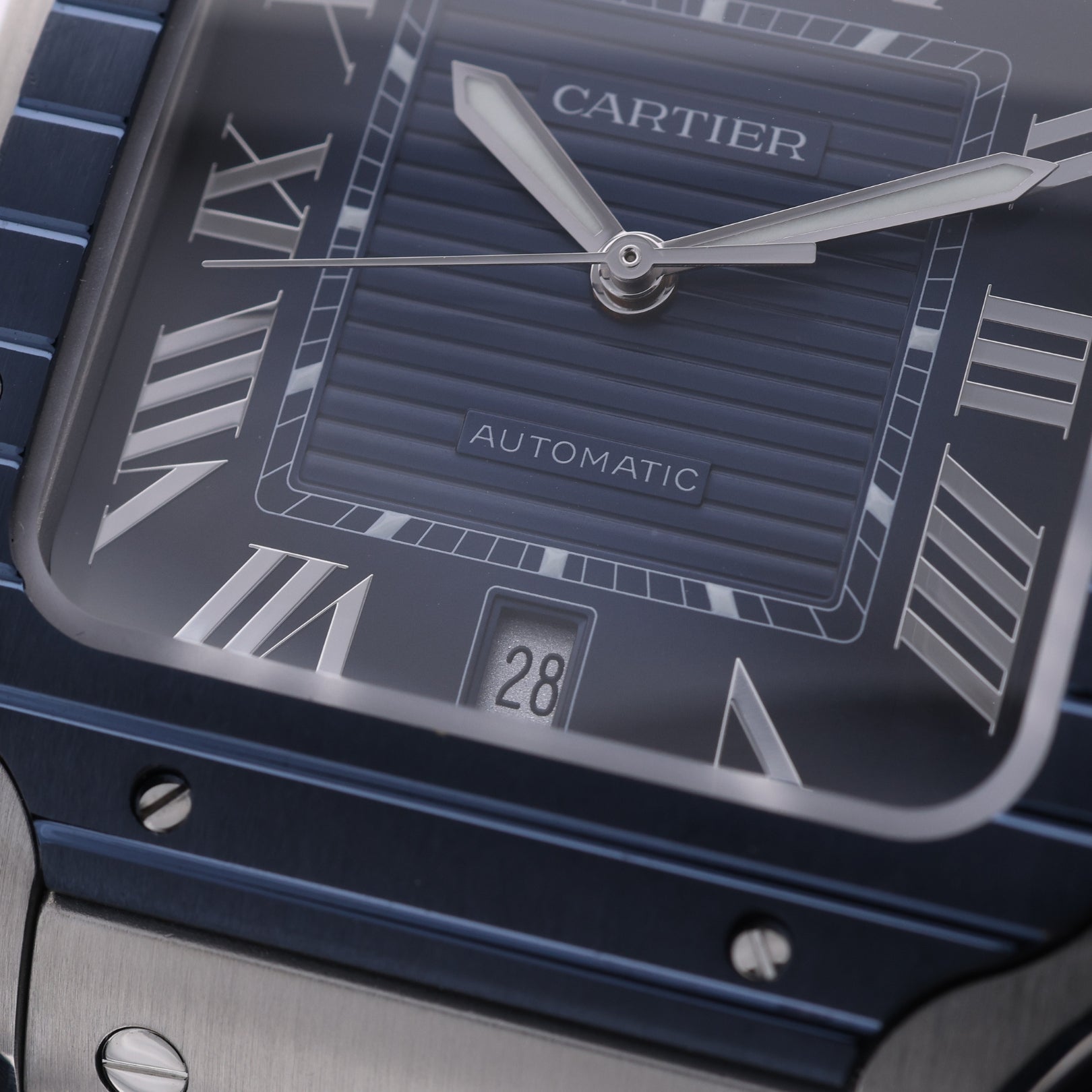 Cartier Santos de Cartier Large, Blau, Edelstahl, 47.5x39.8mm, Ref. WSSA0048, 2022, B+P - LUXUHRIA