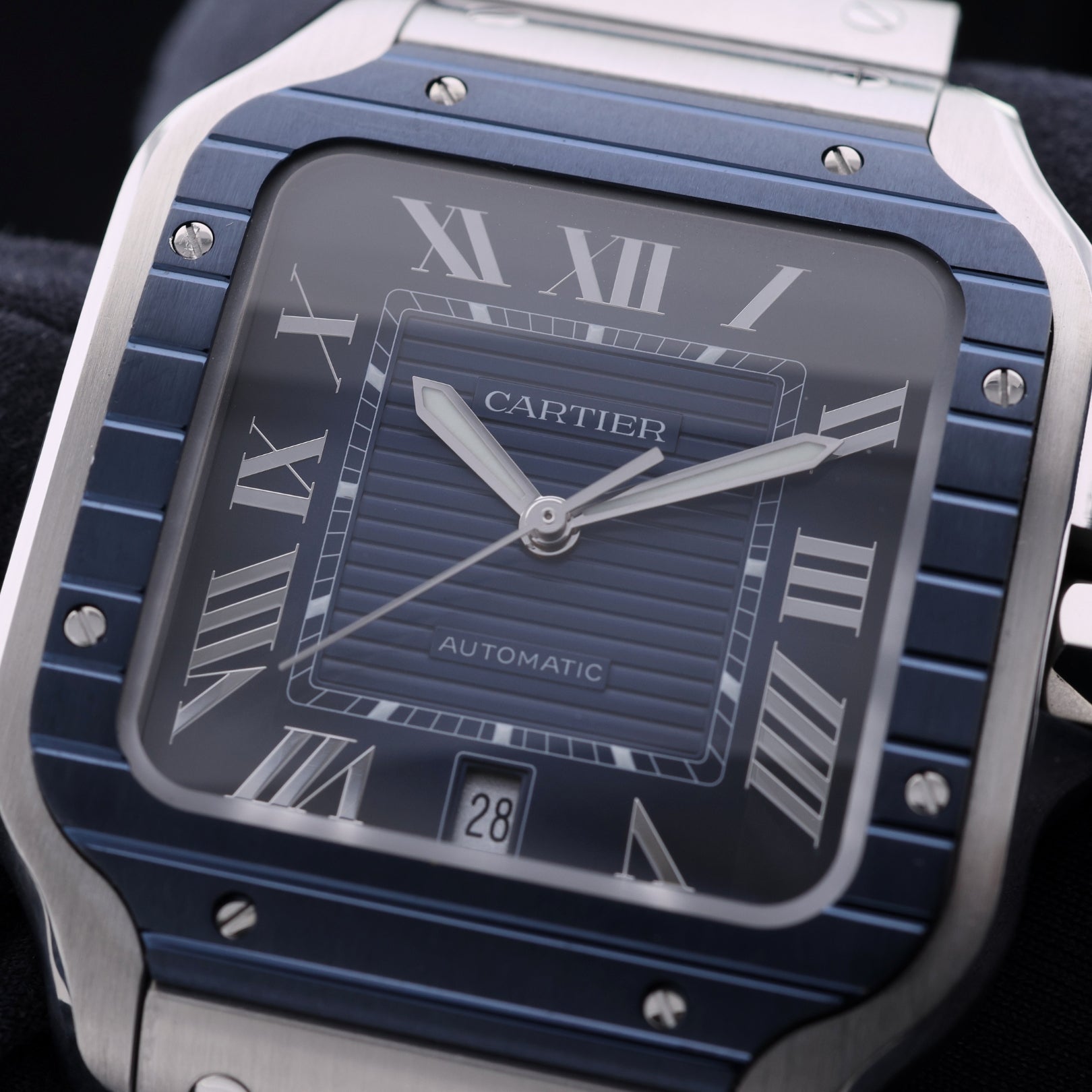Cartier Santos de Cartier Large, Blau, Edelstahl, 47.5x39.8mm, Ref. WSSA0048, 2022, B+P - LUXUHRIA
