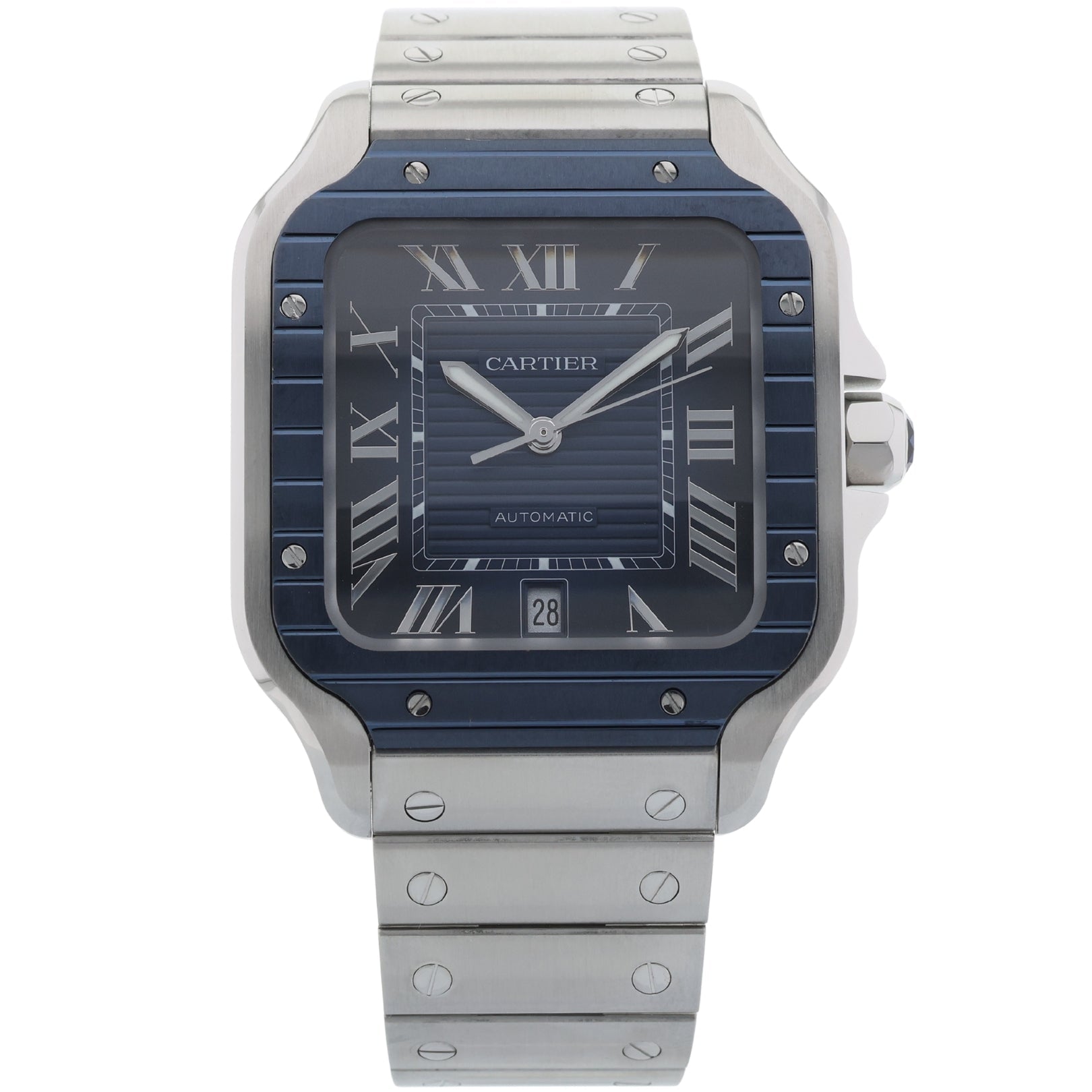 Cartier Santos de Cartier Large, Blau, Edelstahl, 47.5x39.8mm, Ref. WSSA0048, 2022, B+P - LUXUHRIA