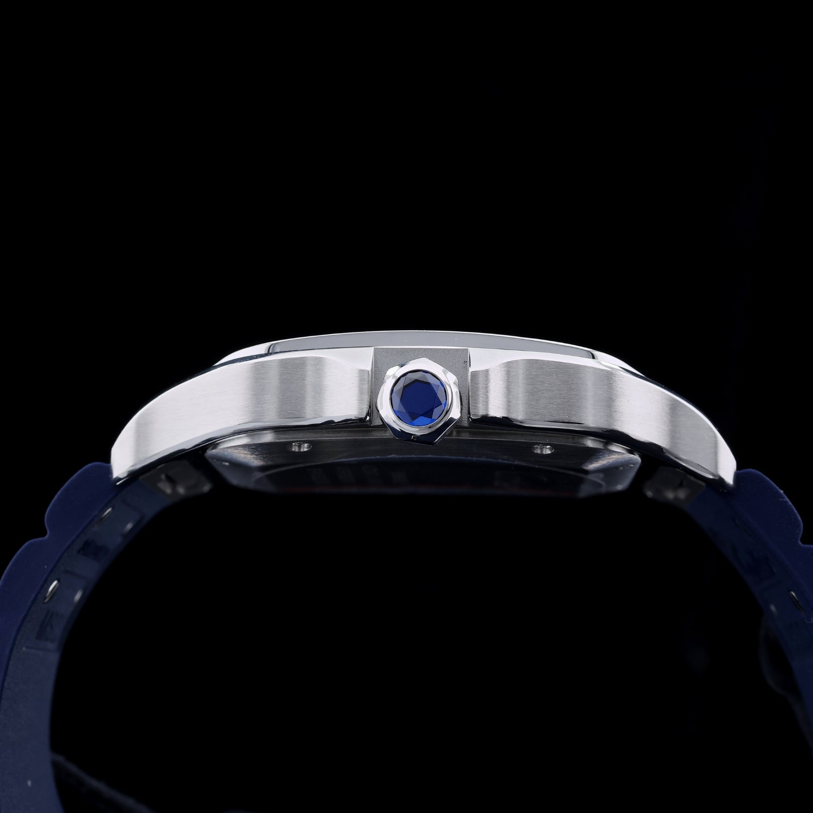 Cartier Santos de Cartier Large Blau, Stahl - & Kautschukband, 39.8x47.5 mm, Ref. WSSA0030, B+P - LUXUHRIA