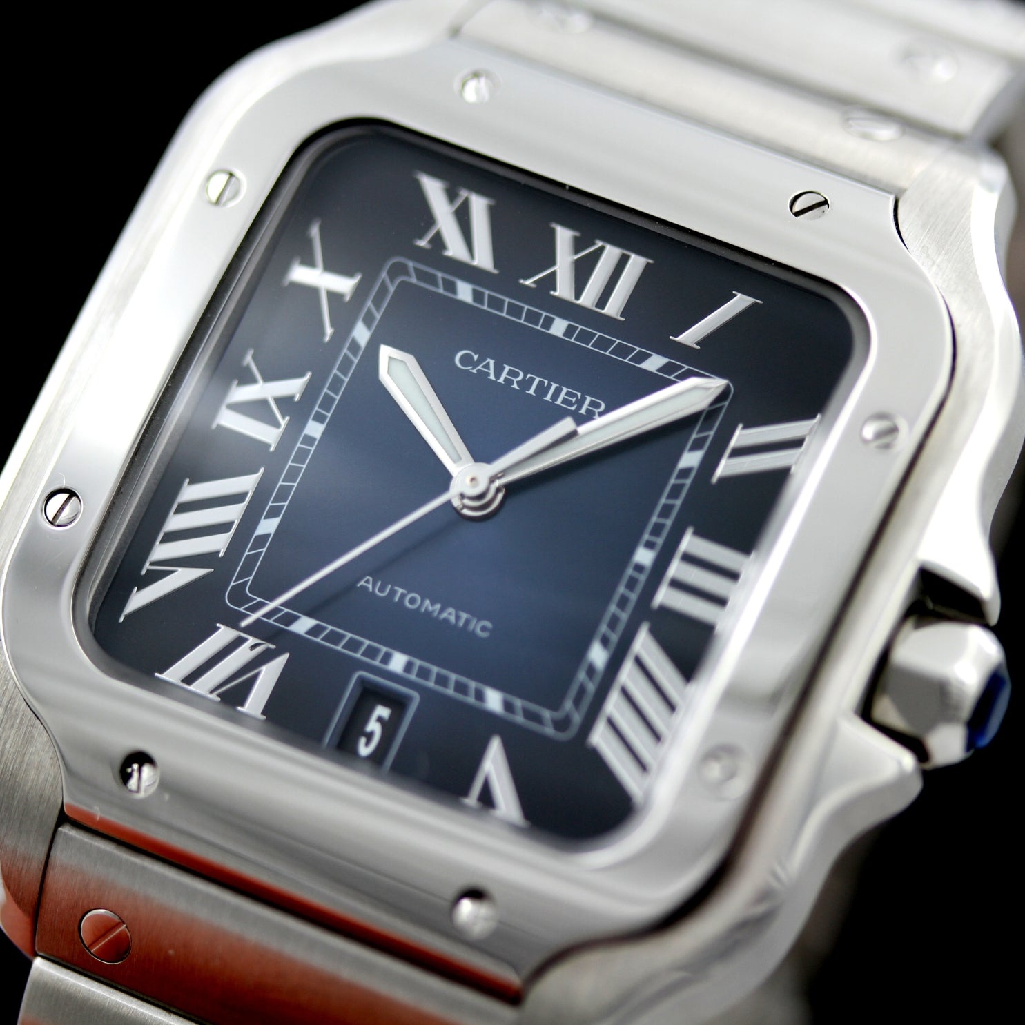 Cartier Santos de Cartier Large, großes Modell, Blau, 39.8x47.5 mm, Ref. WSSA0030, B+P - LUXUHRIA