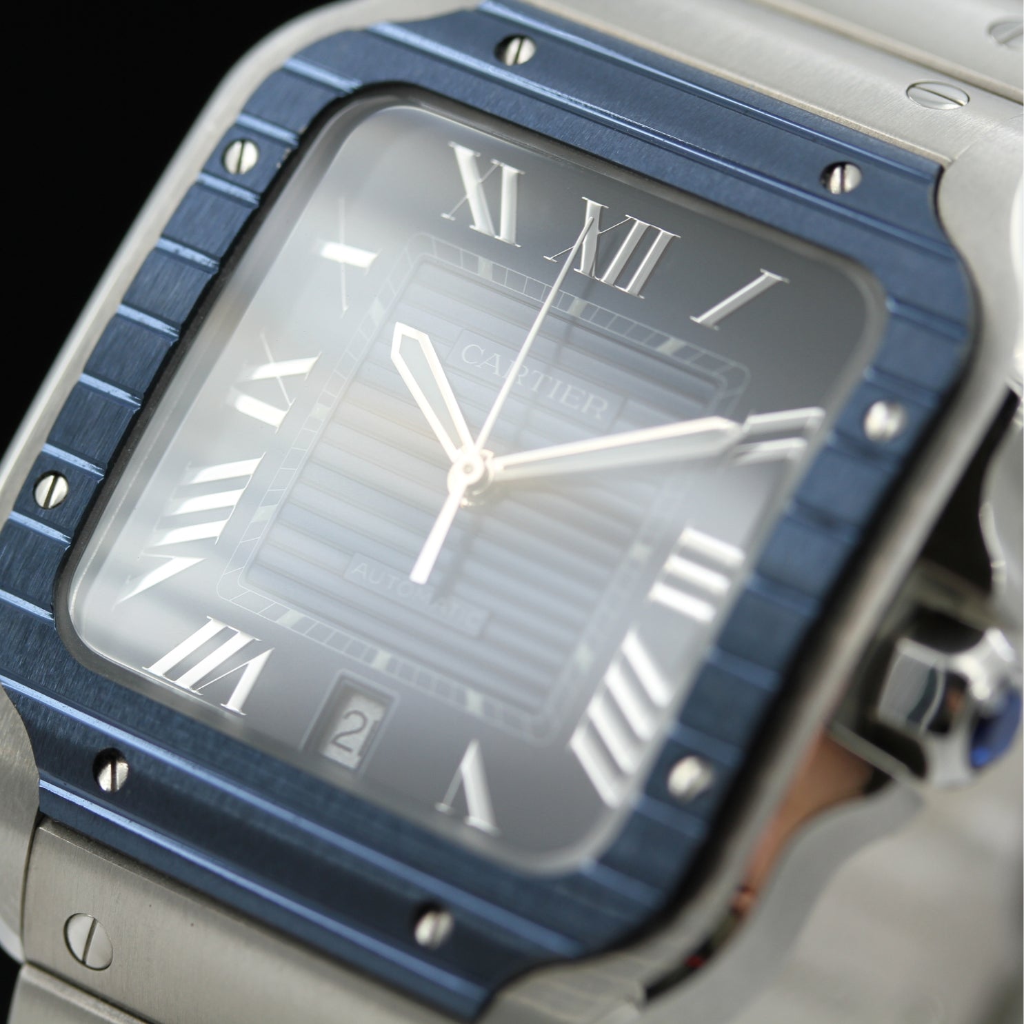 Cartier Santos de Cartier Large, großes Modell, Blau, 39.8x47.5 mm, Ref. WSSA0048, B+P - LUXUHRIA