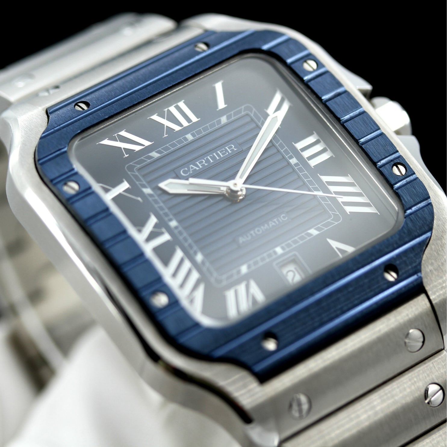 Cartier Santos de Cartier Large, großes Modell, Blau, 39.8x47.5 mm, Ref. WSSA0048, B+P - LUXUHRIA