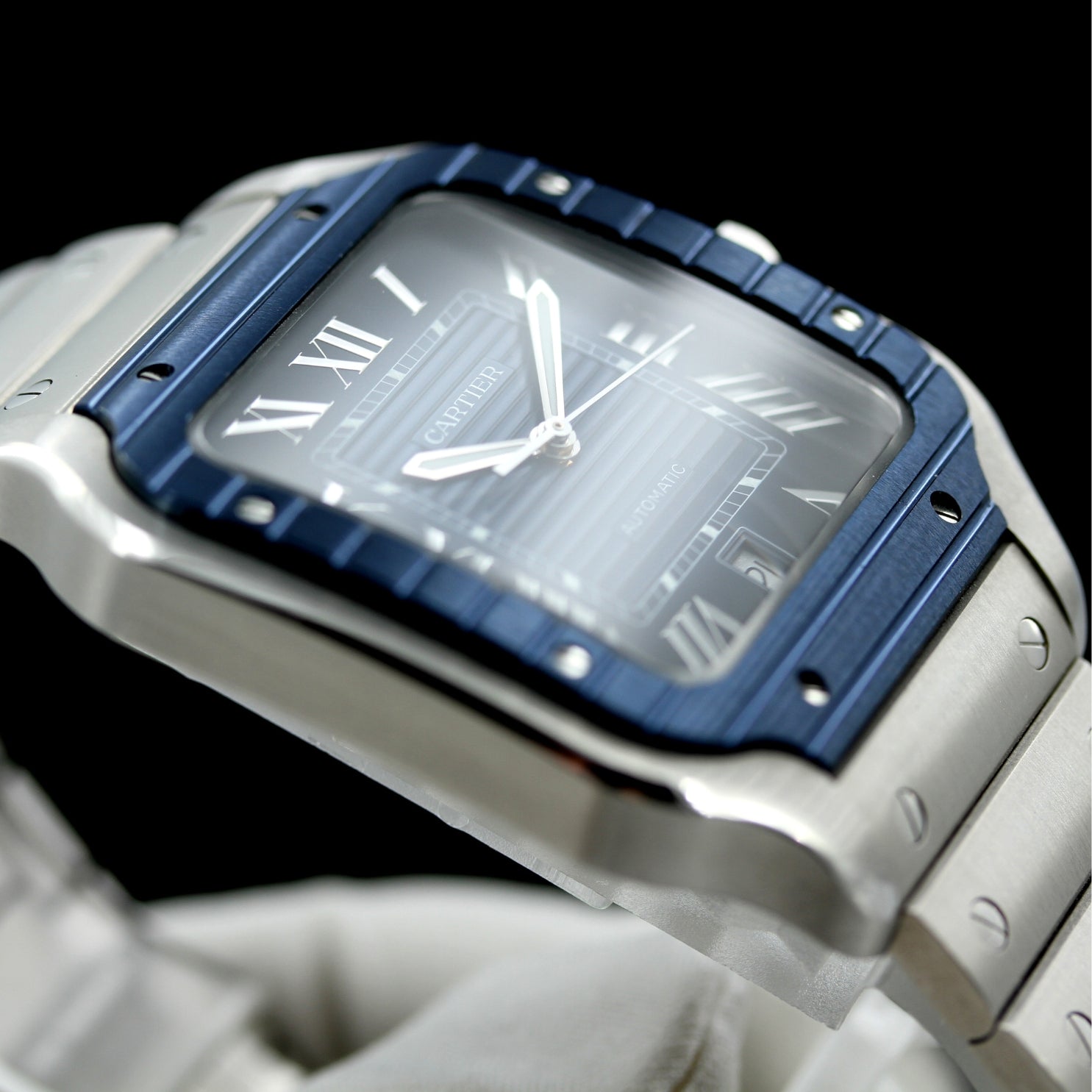 Cartier Santos de Cartier Large, großes Modell, Blau, 39.8x47.5 mm, Ref. WSSA0048, B+P - LUXUHRIA