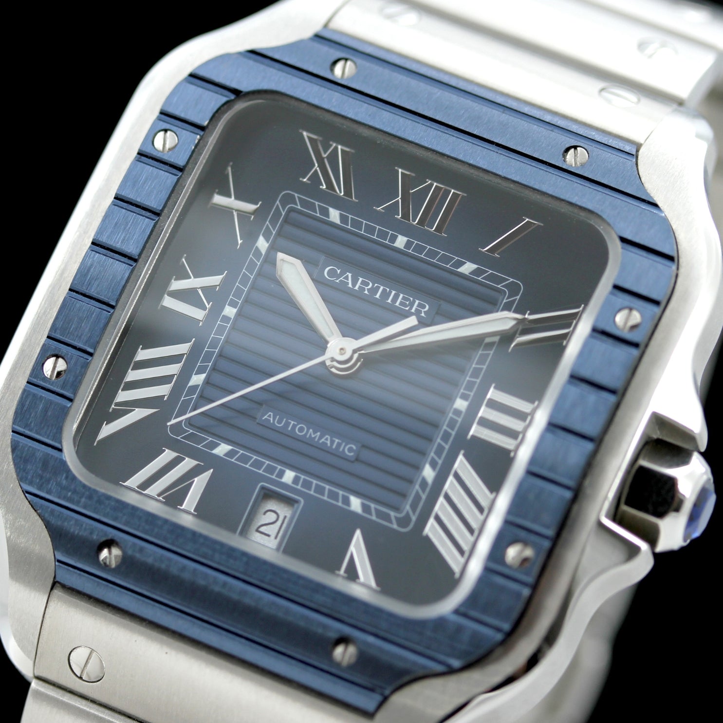 Cartier Santos de Cartier Large, großes Modell, Blau, 39.8x47.5 mm, Ref. WSSA0048, B+P - LUXUHRIA