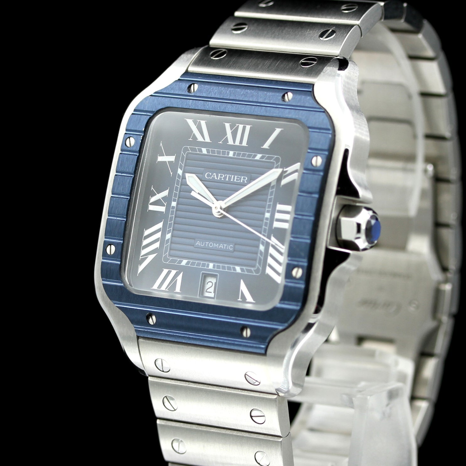 Cartier Santos de Cartier Large, großes Modell, Blau, 39.8x47.5 mm, Ref. WSSA0048, B+P - LUXUHRIA