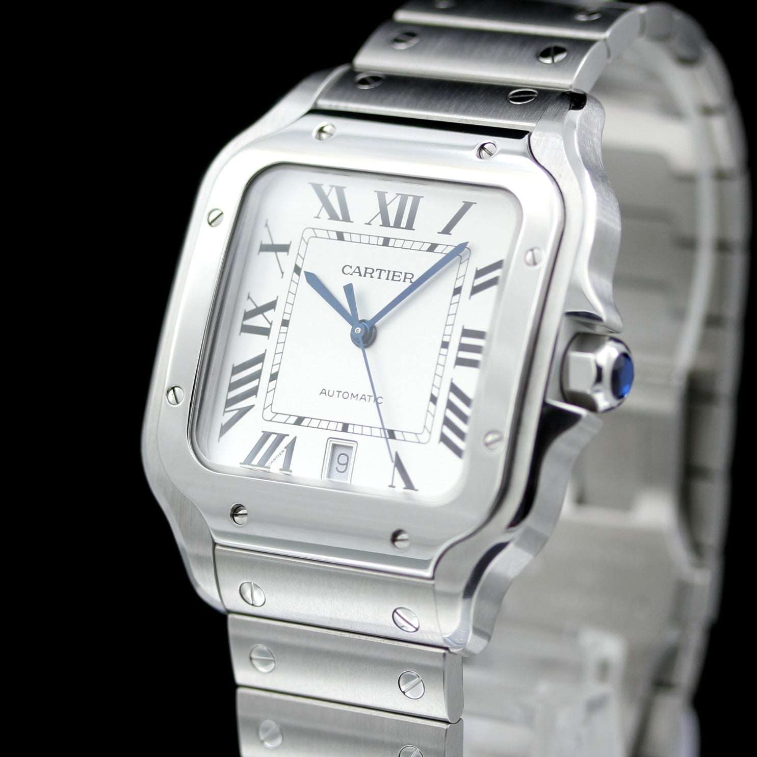 Cartier Santos de Cartier Large, großes Modell, Weiss, 39.8x47.5 mm, Ref. WSSA0018, B+P - LUXUHRIA