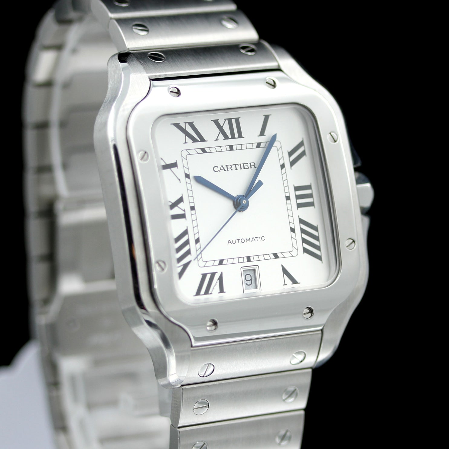 Cartier Santos de Cartier Large, großes Modell, Weiss, 39.8x47.5 mm, Ref. WSSA0018, B+P - LUXUHRIA