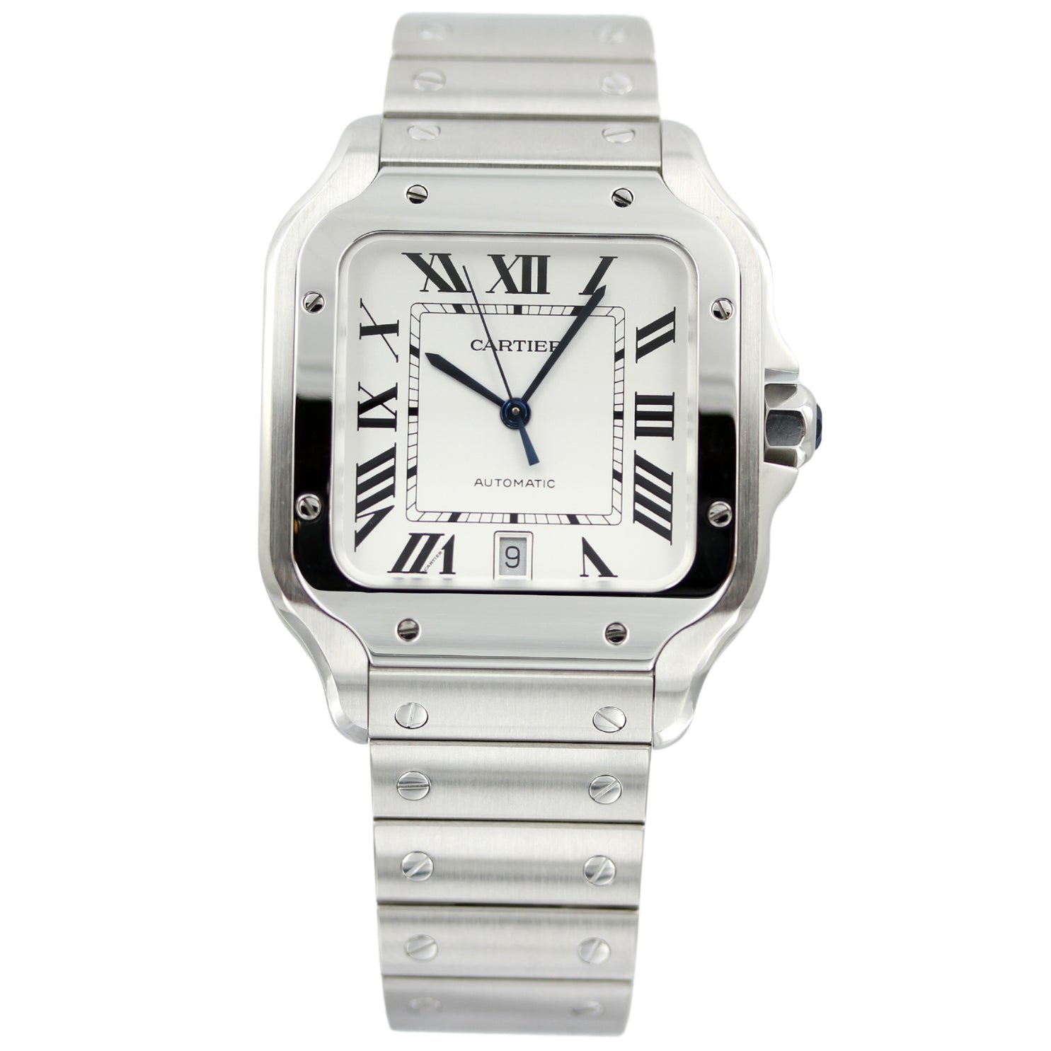 Cartier Santos de Cartier Large, großes Modell, Weiss, 39.8x47.5 mm, Ref. WSSA0018, B+P - LUXUHRIA