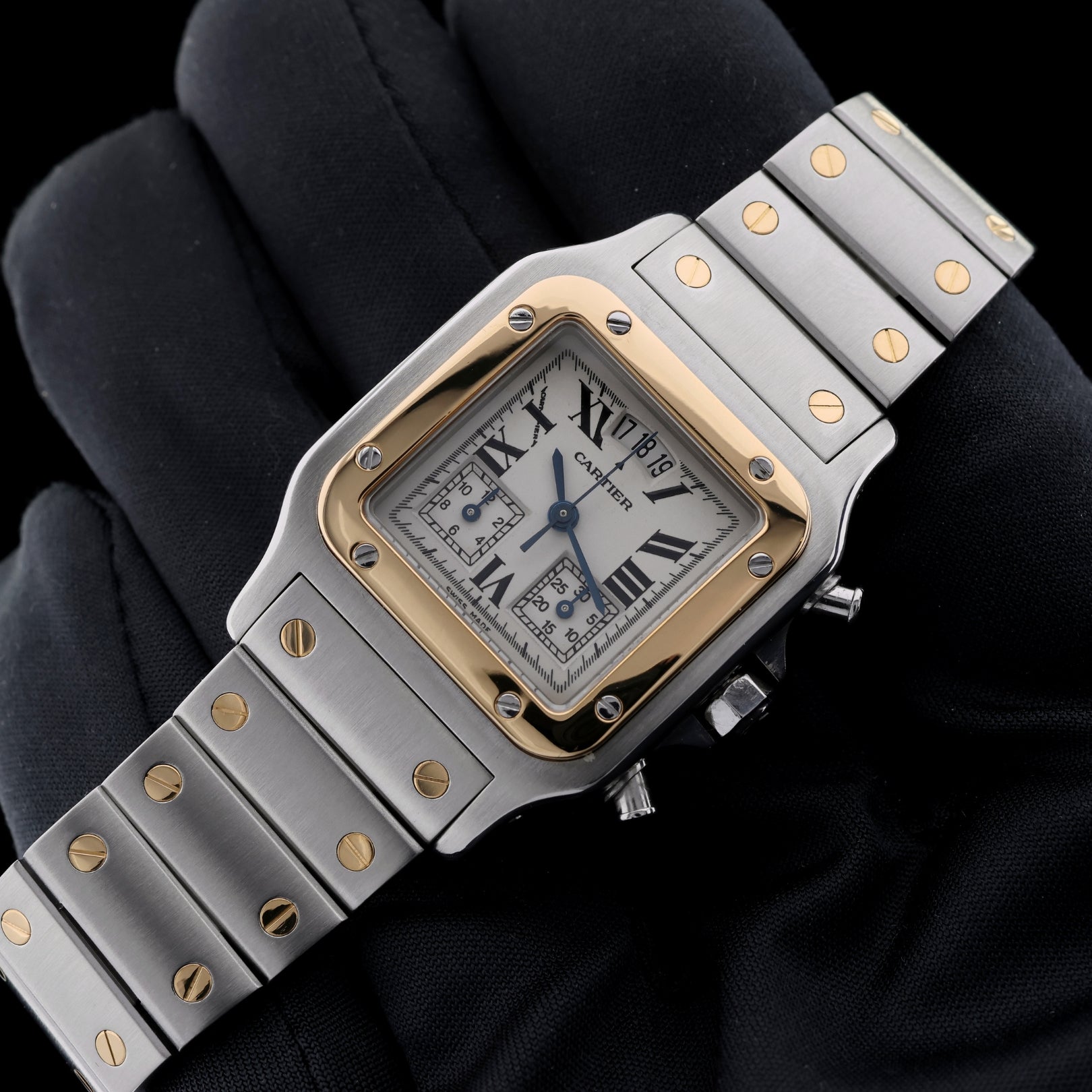 Cartier Santos Galbée, Chronograph, Stahl/Gold, 29x41mm, Ref. W20042C4 / 2425, mit Box - LUXUHRIA