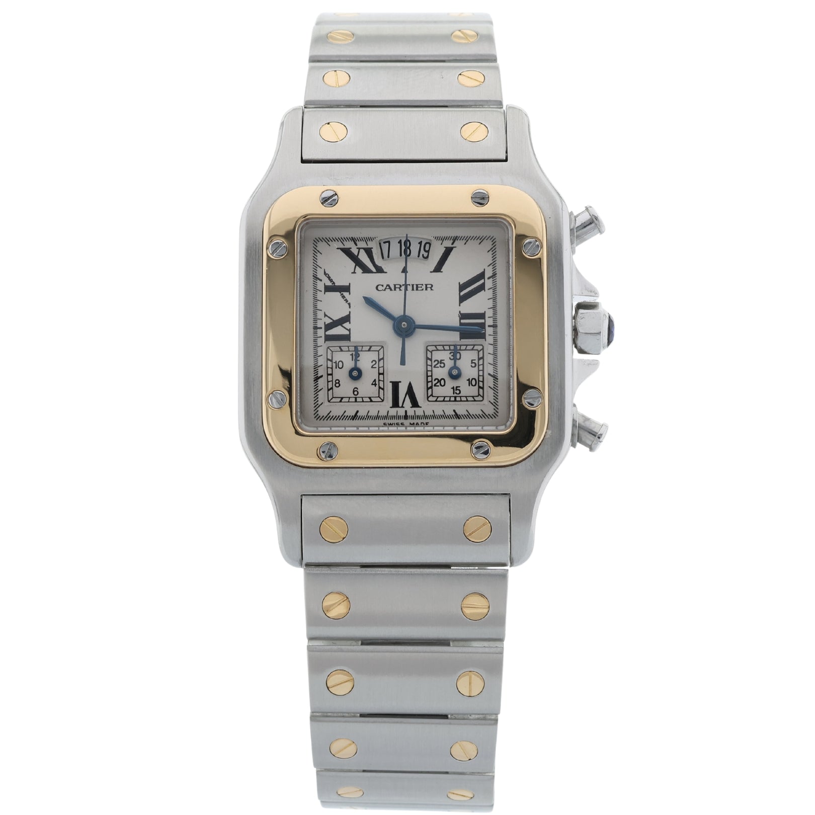 Cartier Santos Galbée, Chronograph, Stahl/Gold, 29x41mm, Ref. W20042C4 / 2425, mit Box - LUXUHRIA