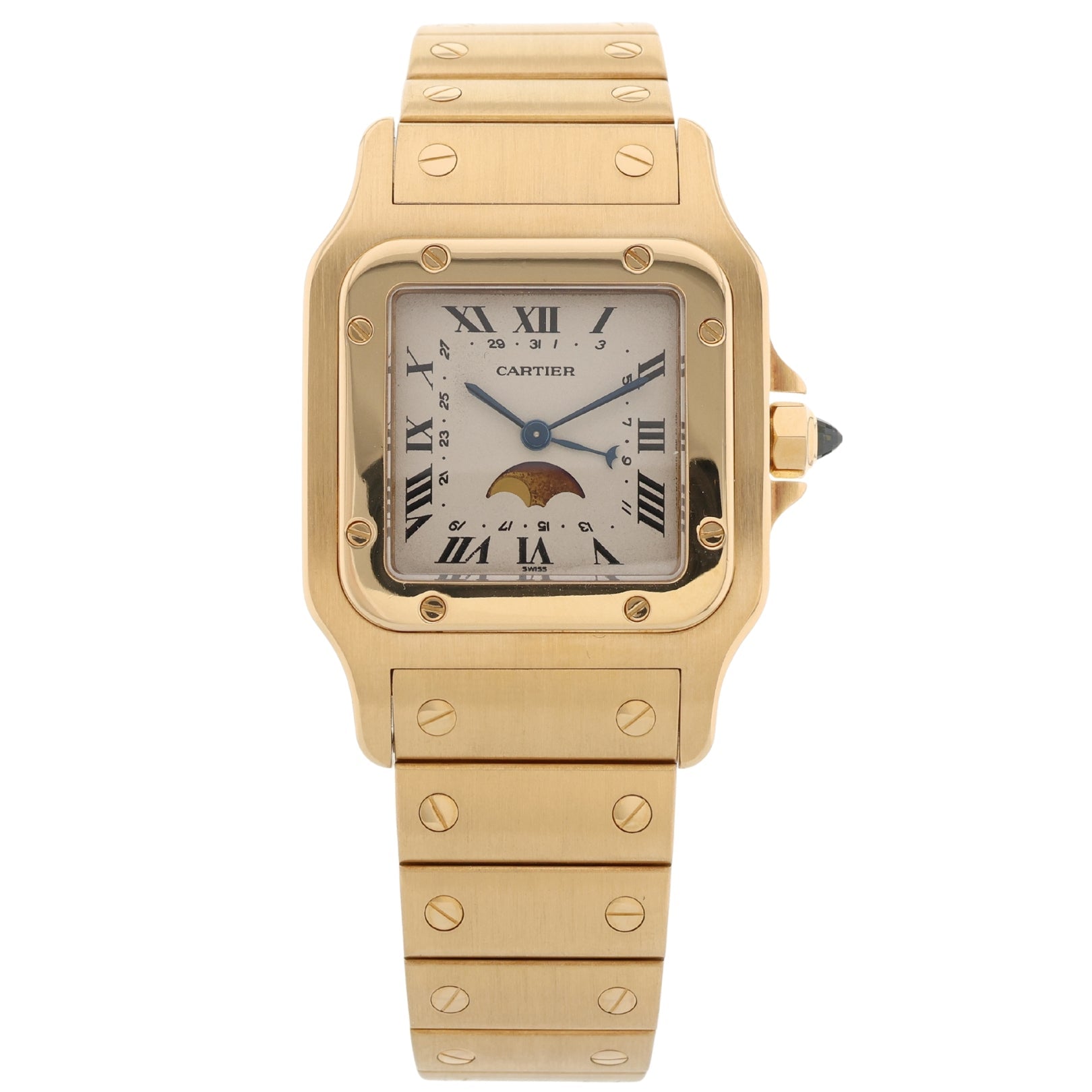 Cartier Santos Galbée Moonphase, Quartz, 18K Gelbgold, Ref. 819901, mit Box - LUXUHRIA