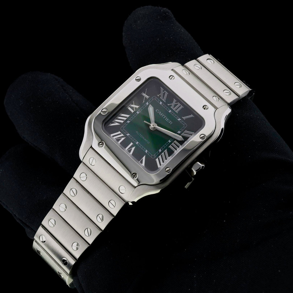 Cartier Santos, Medium, Green Dial, 35,1 x 41,9 mm, Ref. WSSA0061, 09-2024, B+P - LUXUHRIA