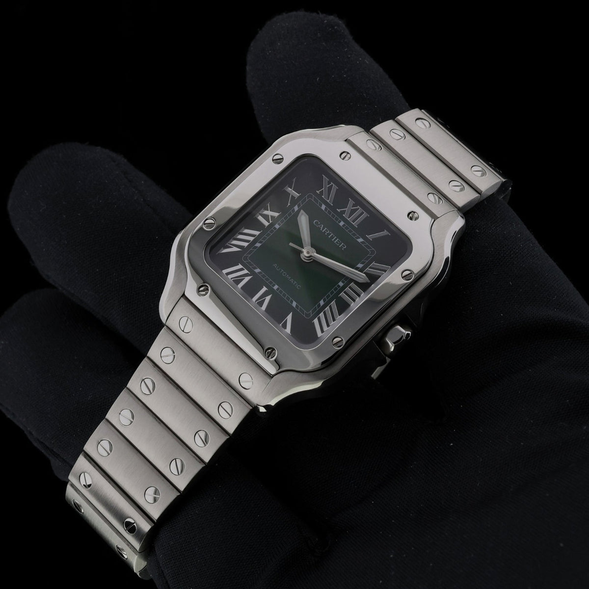 Cartier Santos, Medium, Green Dial, 35,1 x 41,9 mm, Ref. WSSA0061, 09-2024, B+P - LUXUHRIA