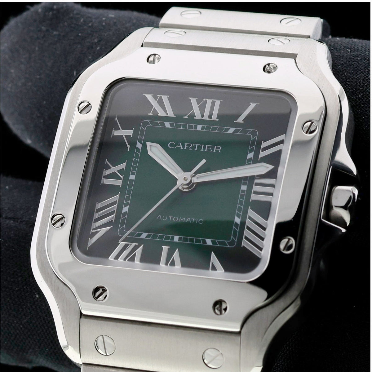 Cartier Santos, Medium, Green Dial, 35,1 x 41,9 mm, Ref. WSSA0061, 09-2024, B+P - LUXUHRIA