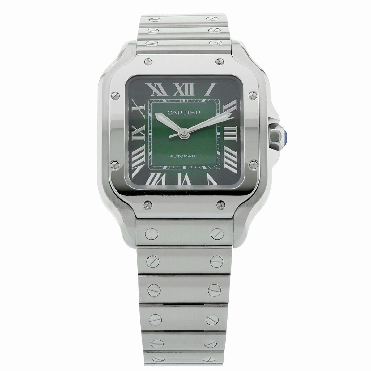 Cartier Santos, Medium, Green Dial, 35,1 x 41,9 mm, Ref. WSSA0061, 09-2024, B+P - LUXUHRIA