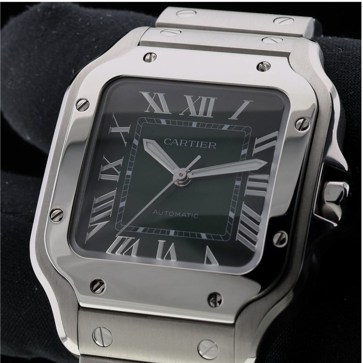 Cartier Santos, Medium, Green Dial, 35,1 x 41,9 mm, Ref. WSSA0061, 09-2024, B+P - LUXUHRIA