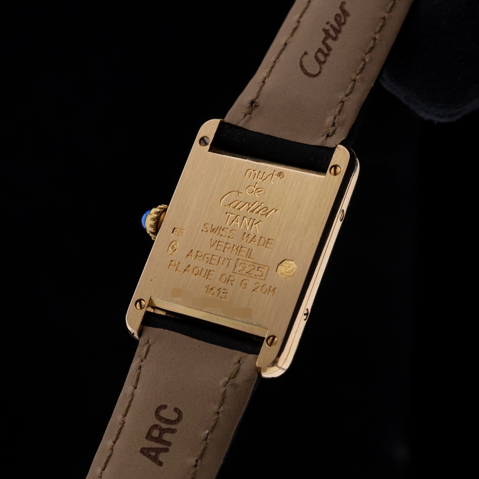 Cartier Tank Vermeil, Trinity Dial, Faltschliesse, Quartz, 20x28mm, Ref. 1613, 07-1996, B+P - LUXUHRIA