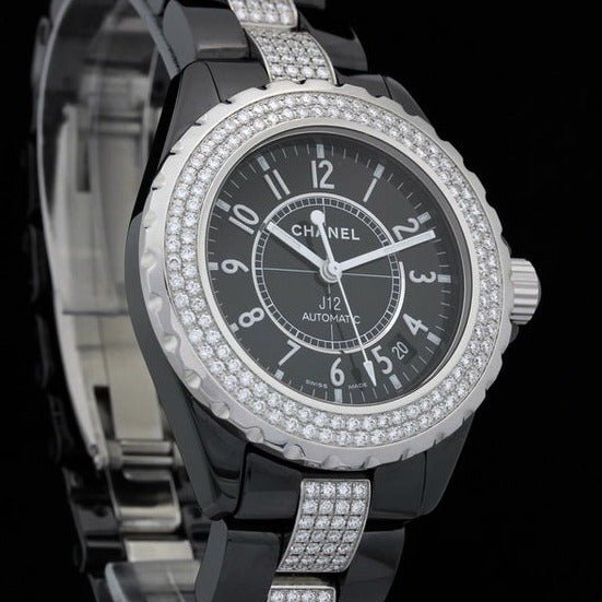 Chanel J12 Ceramic Black 38mm, Diamonds, 430 Diamanten, H1339 J12 - LUXUHRIA