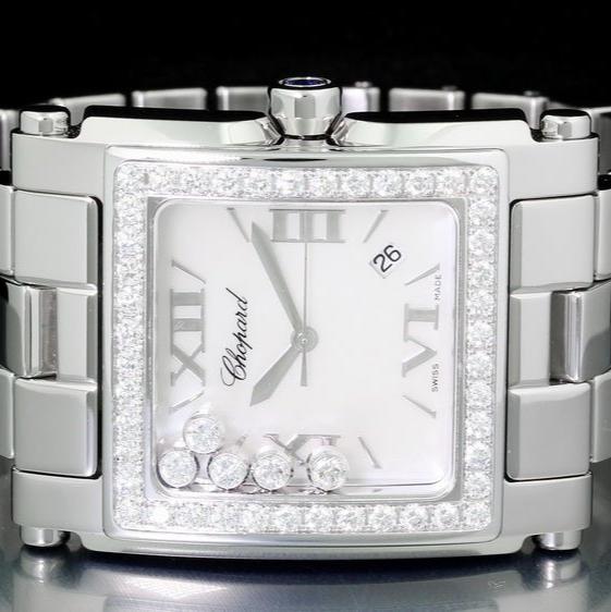 Chopard Happy Sport II Square XL, 18kt Weissgold/Edelstahl, Diamantbesatz, 288448-2001 - LUXUHRIA