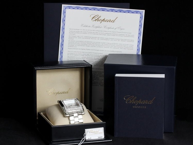Chopard Happy Sport II Square XL, 18kt Weissgold/Edelstahl, Diamantbesatz, 288448-2001 - LUXUHRIA