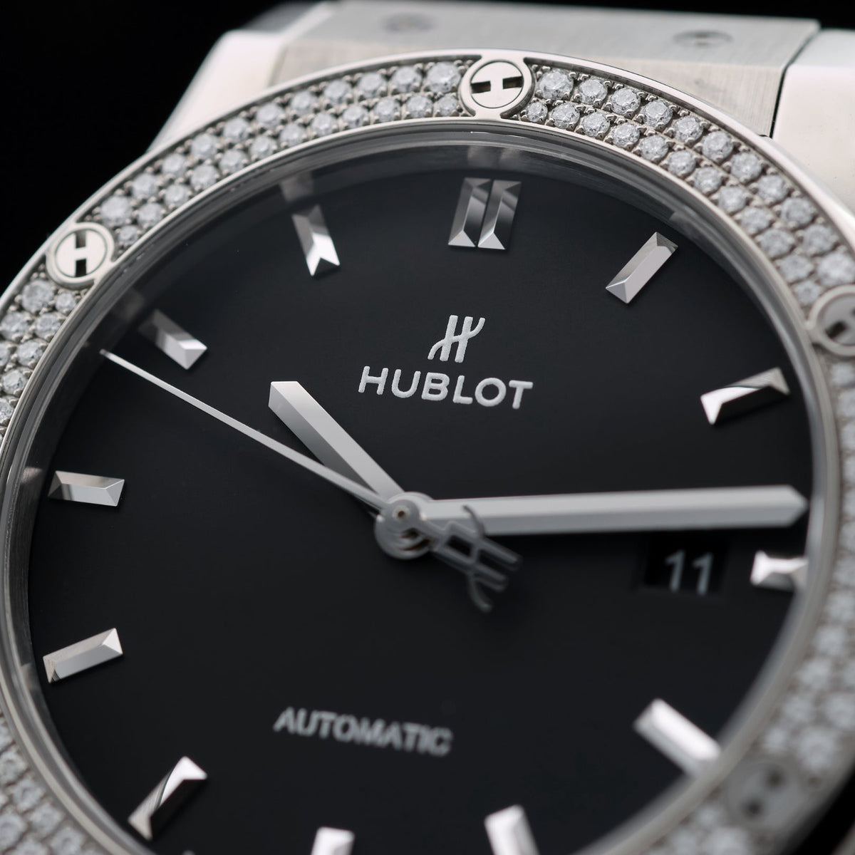 Hublot Classic Fusion Titanium, Black Dial, Diamonds, Ref. 542.NX.1171.LR.1104, 2023, B+P - LUXUHRIA