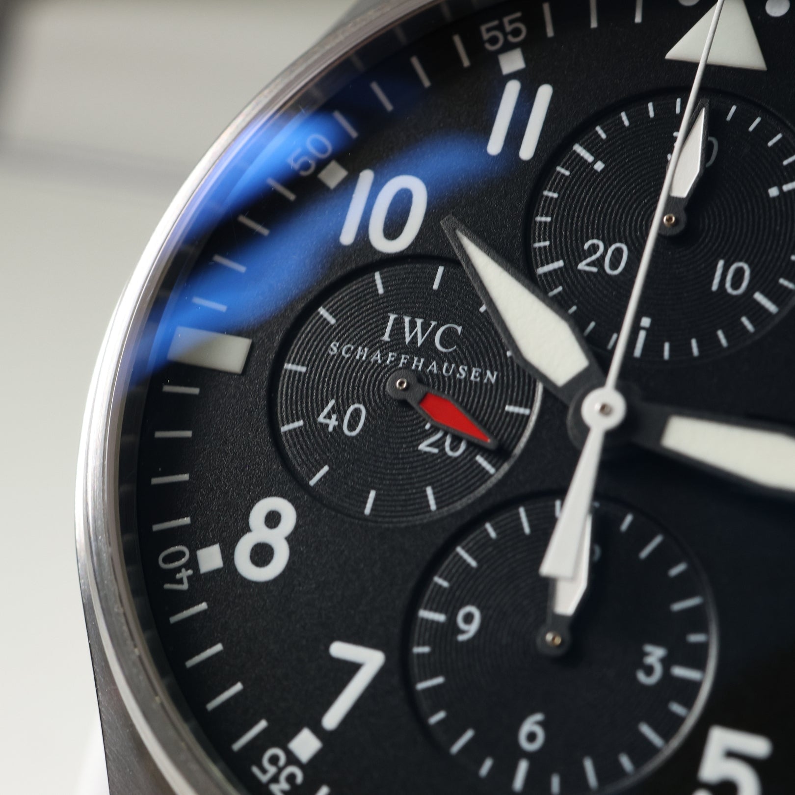 IWC Fliegeruhr Chronograph, 43 mm, LC100, Lederarmband, Ref. IW377701, 04-2014, B+P - LUXUHRIA