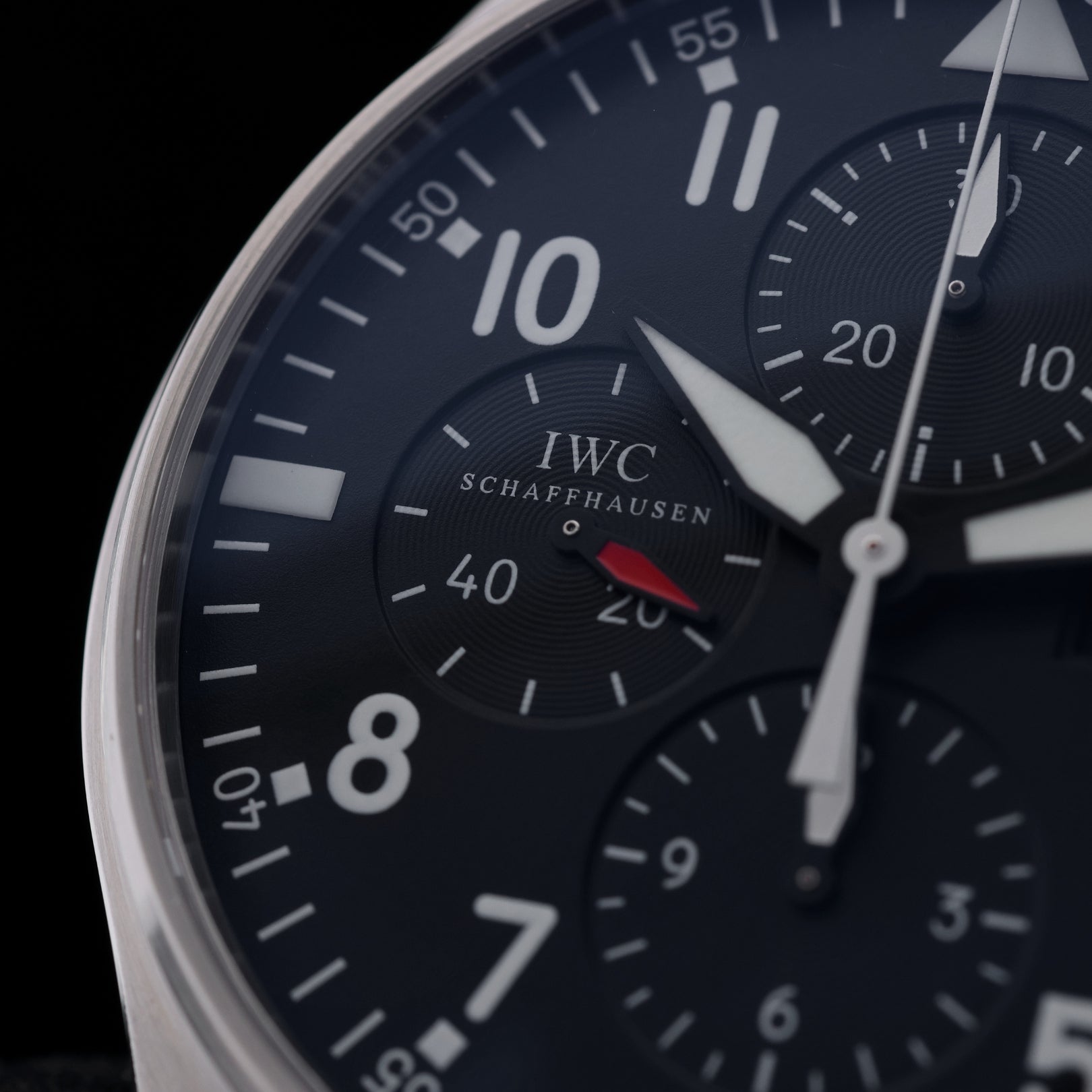 IWC Fliegeruhr Chronograph, 43 mm, LC100, Lederarmband, Ref. IW377701, 04-2014, B+P - LUXUHRIA