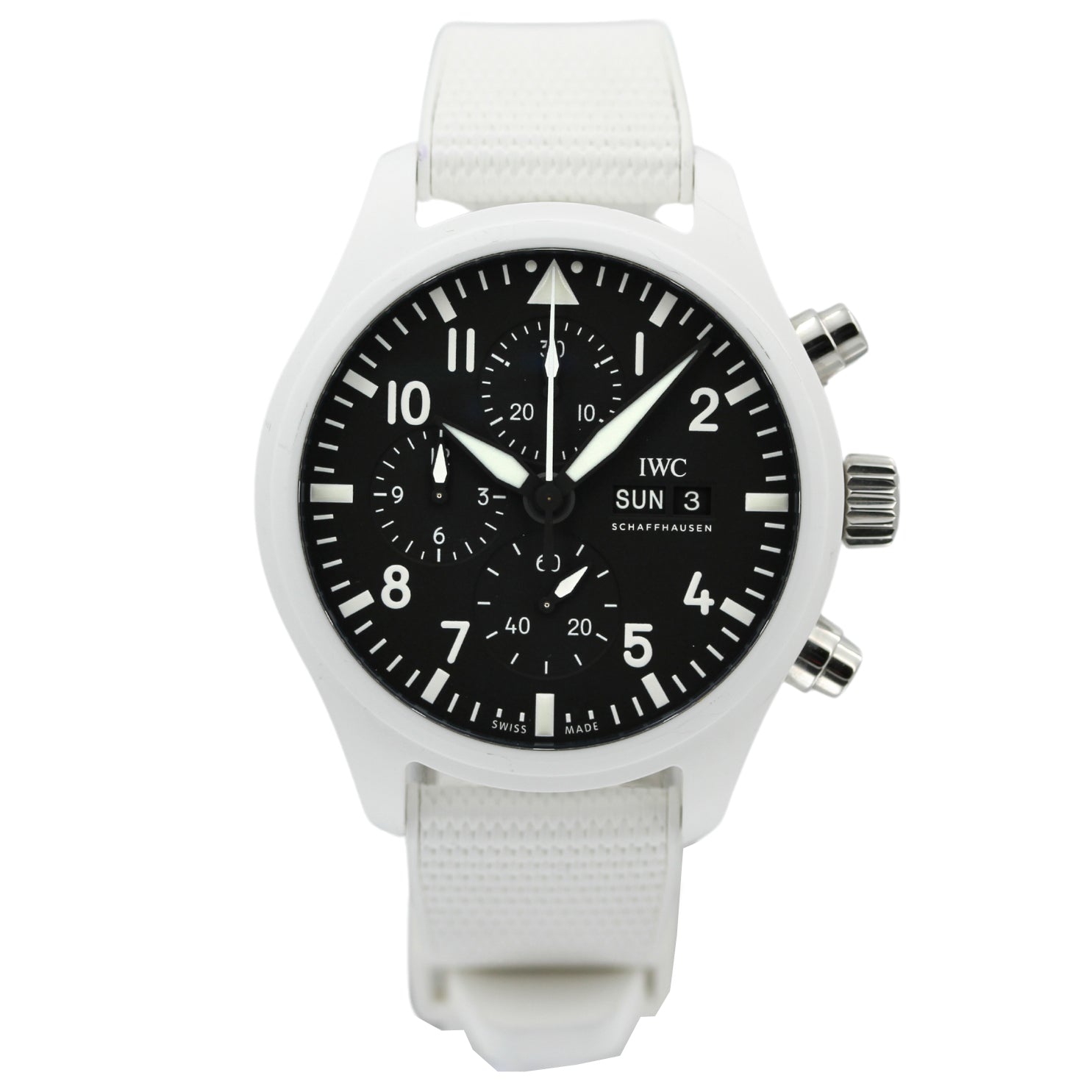 IWC Fliegeruhr Chronograph, Top Gun, White Ceramic, Ref. IW389105, 2023, B+P - LUXUHRIA