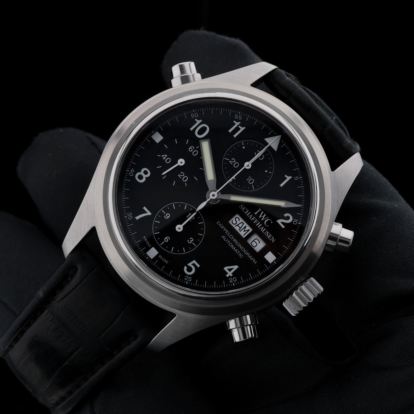 IWC Fliegeruhr Doppelchronograph, Automatik, 42mm, Edelstahl, Ref. 3713 - 001, 05 - 2002, B+P - LUXUHRIA