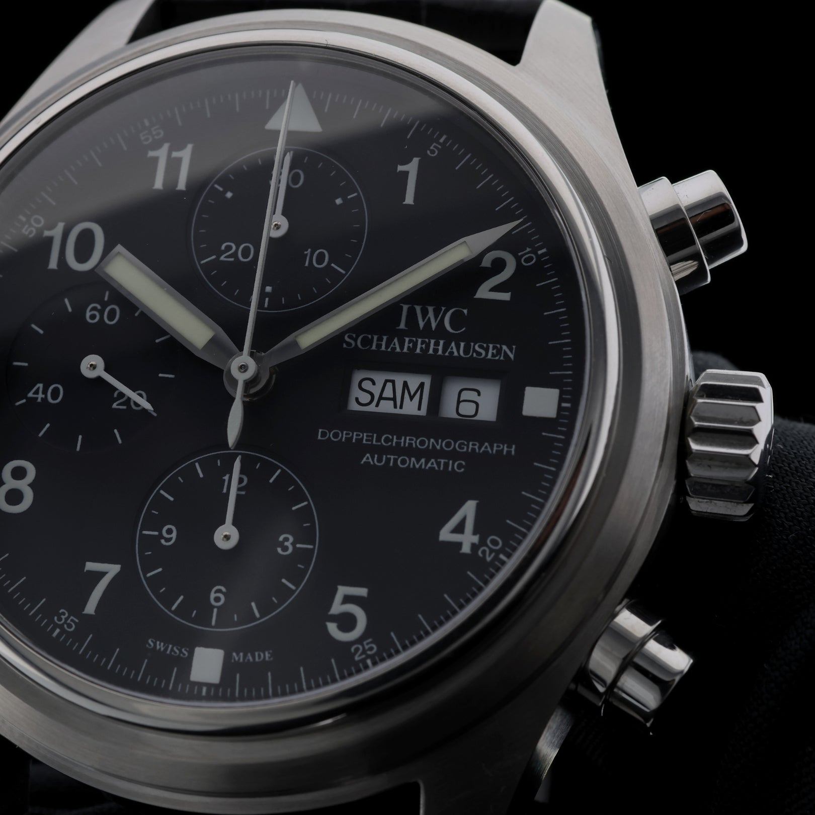 IWC Fliegeruhr Doppelchronograph, Automatik, 42mm, Edelstahl, Ref. 3713 - 001, 05 - 2002, B+P - LUXUHRIA
